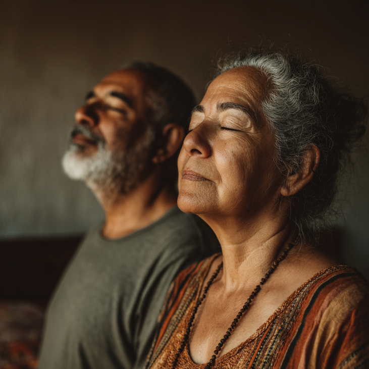 Grupo de adultos mayores en clase de yoga